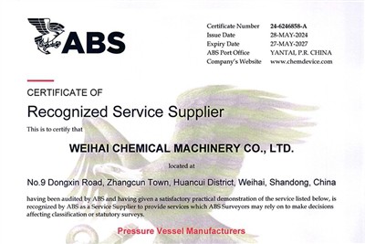 Weihai CM bosimli idishlar ABS sertifikatiga ega